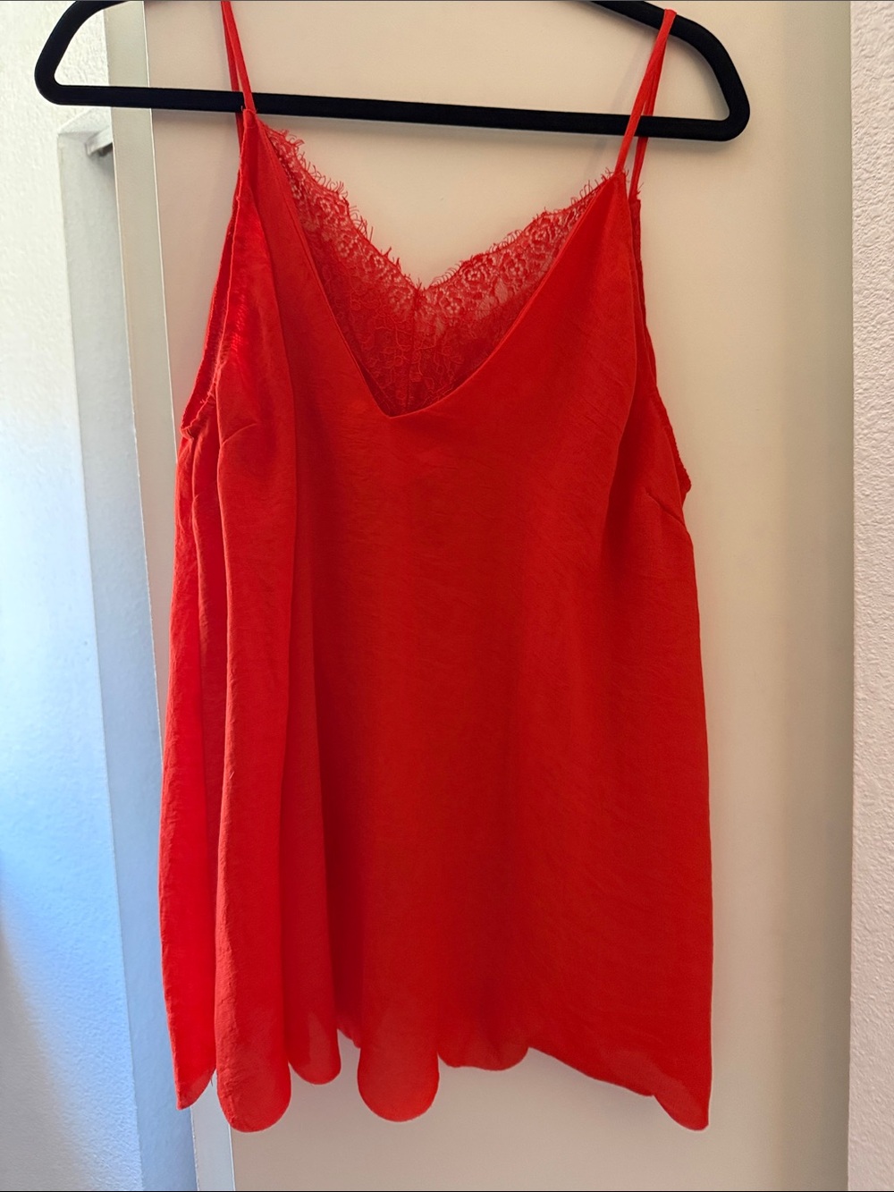 Umgee Red Lace-Trim Satin Cami Tank